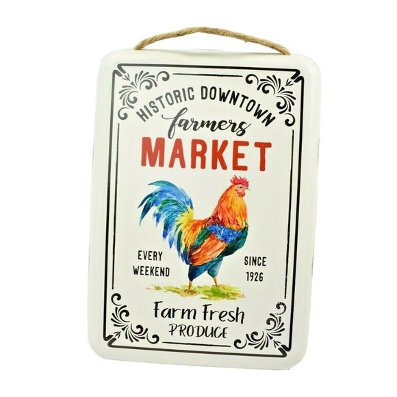 Accent Decor Farmers Market Rooster Enamel Sign Distressed 12 x 8.5 inch New - Picture 1 of 1